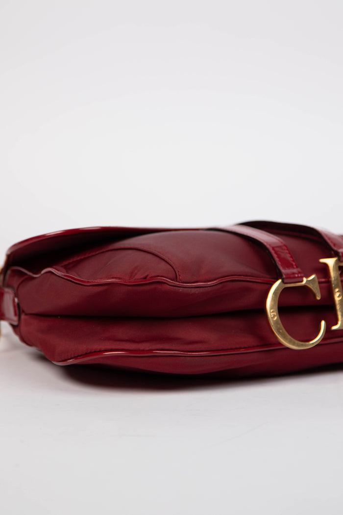 Vintage Christian Dior Burgundy Nylon Double Saddle Bag
