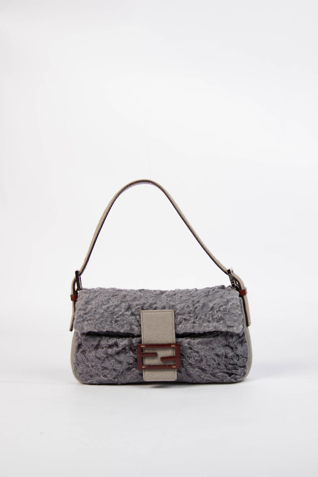 Vintage Fendi Grey Curly Shearling Baguette Bag