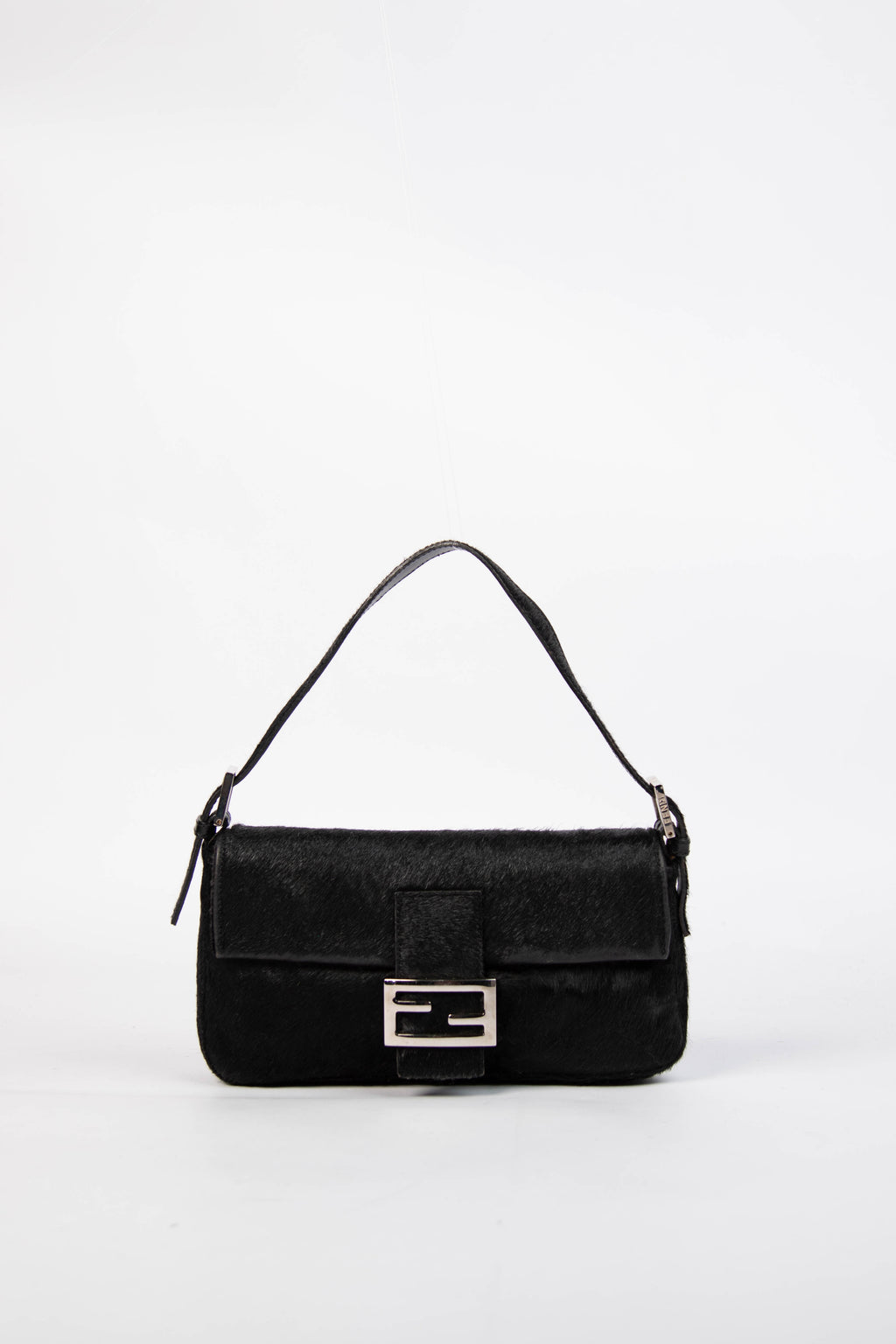 RARE Fendi Black Pony Hair Baguette Shoulder Bag