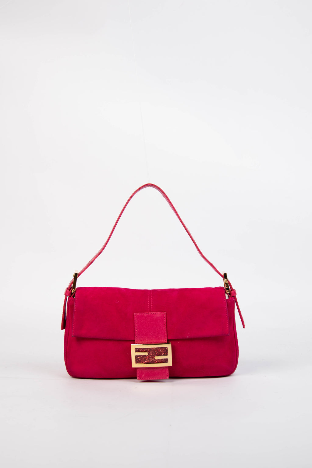 Vintage Fendi Pink Suede Baguette Shoulder Bag