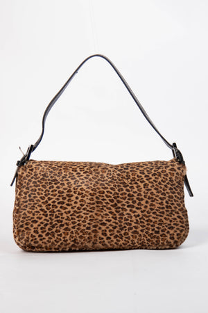 Vintage Fendi Leopard Print Pony Hair Baguette Shoulder Bag