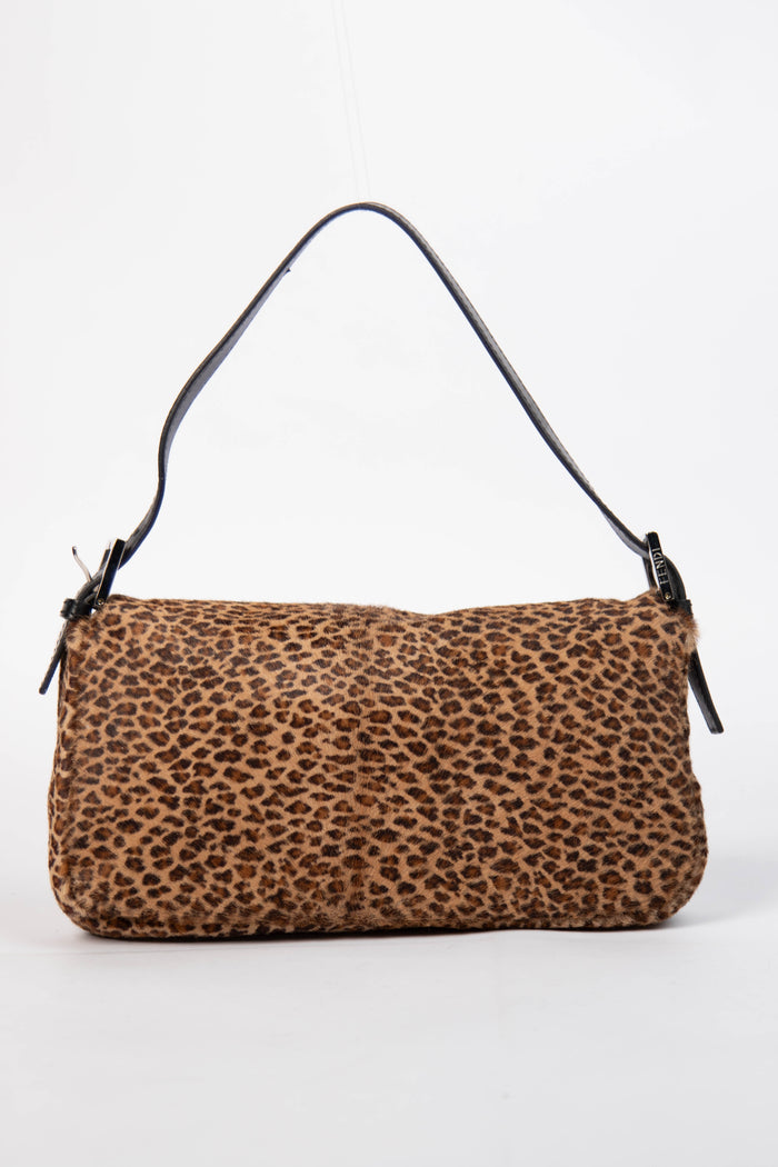 Vintage Fendi Leopard Print Pony Hair Baguette Shoulder Bag