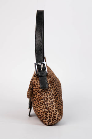 Vintage Fendi Leopard Print Pony Hair Baguette Shoulder Bag