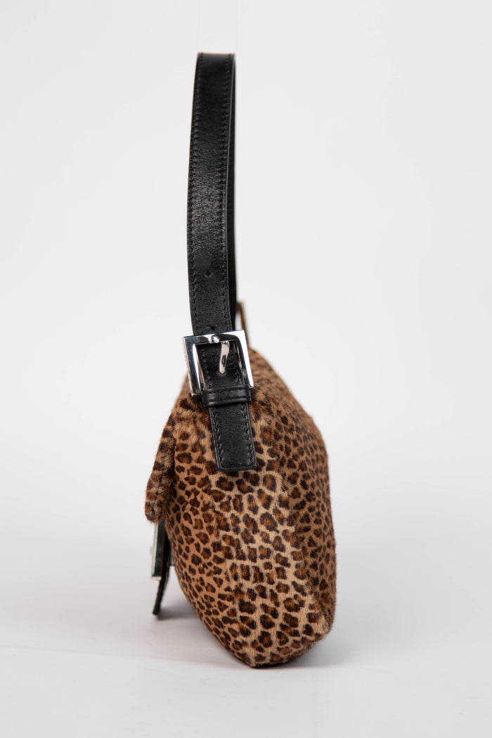 Vintage Fendi Leopard Print Pony Hair Baguette Shoulder Bag