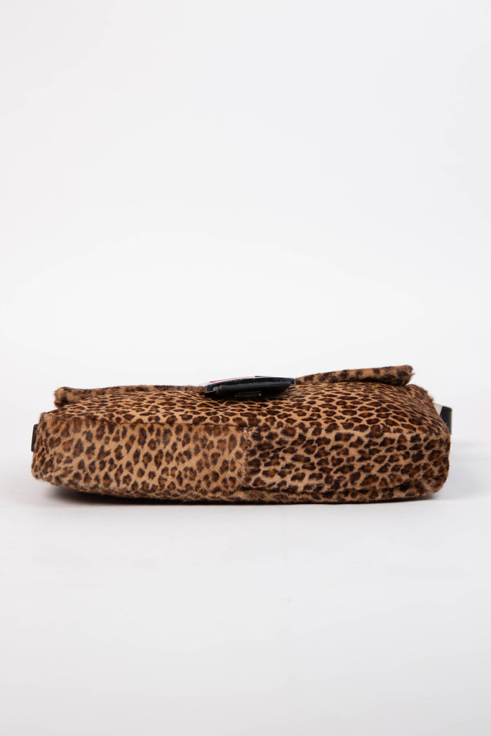 Vintage Fendi Leopard Print Pony Hair Baguette Shoulder Bag