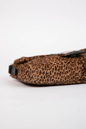 Vintage Fendi Leopard Print Pony Hair Baguette Shoulder Bag