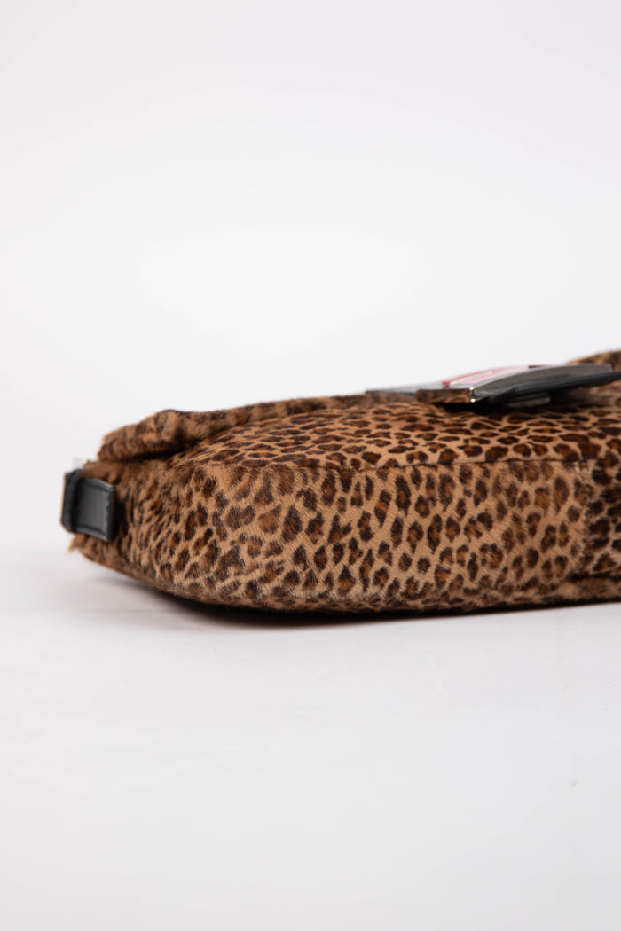 Vintage Fendi Leopard Print Pony Hair Baguette Shoulder Bag