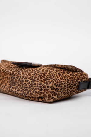 Vintage Fendi Leopard Print Pony Hair Baguette Shoulder Bag