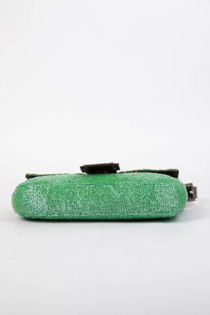 Vintage Fendi Green Beaded Sequin Baguette Shoulder Bag