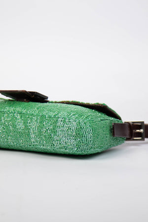 Vintage Fendi Green Beaded Sequin Baguette Shoulder Bag