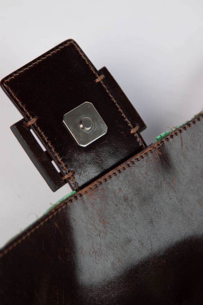 Vintage Fendi Green Beaded Sequin Baguette Shoulder Bag