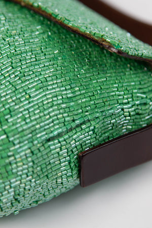Vintage Fendi Green Beaded Sequin Baguette Shoulder Bag