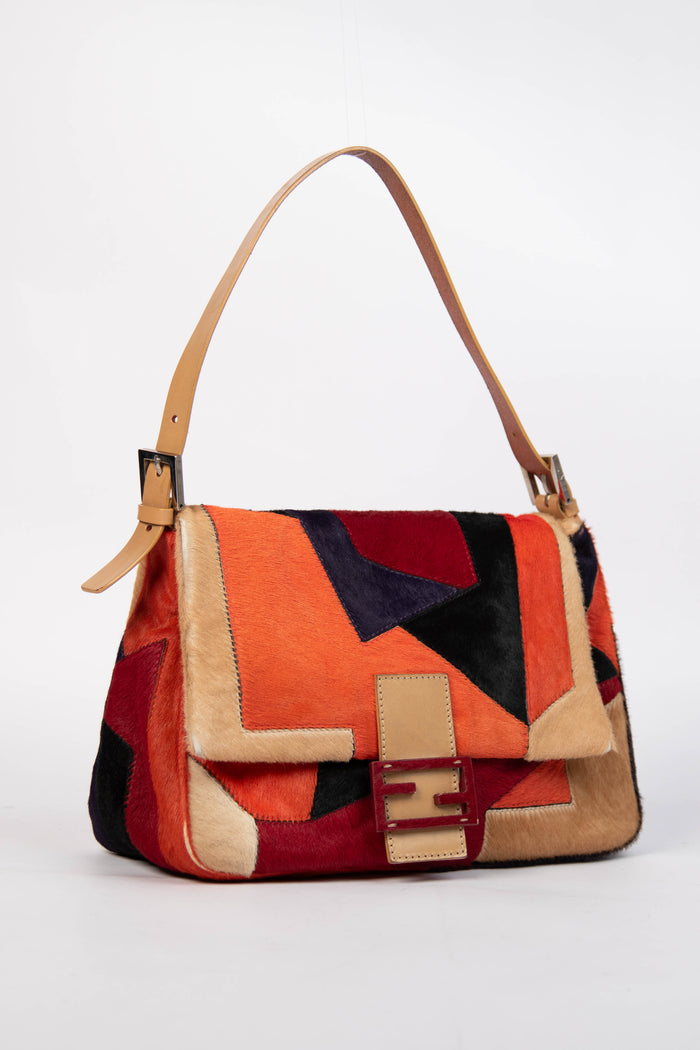 2000s Fendi Patchwork Pony Hair Mamma Baguette Bag