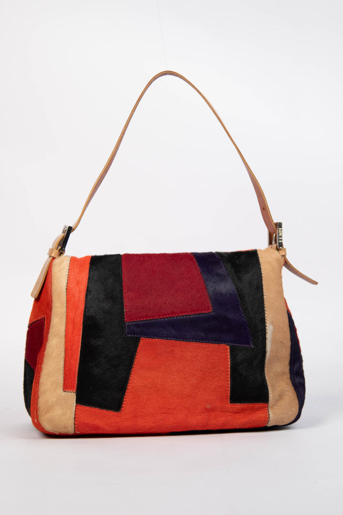 2000s Fendi Patchwork Pony Hair Mamma Baguette Bag