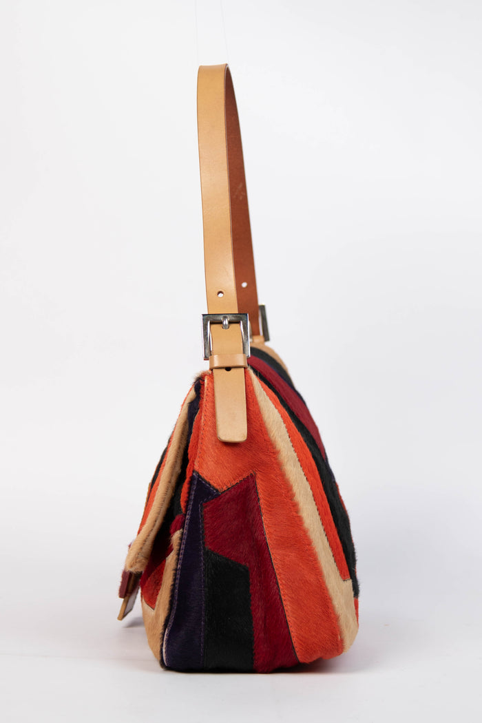 2000s Fendi Patchwork Pony Hair Mamma Baguette Bag