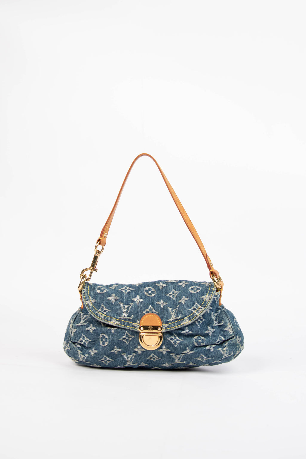2000s Louis Vuitton Pleaty PM Blue Denim Shoulder Bag