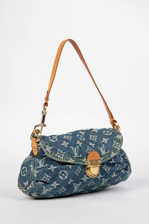 2000s Louis Vuitton Pleaty PM Blue Denim Shoulder Bag