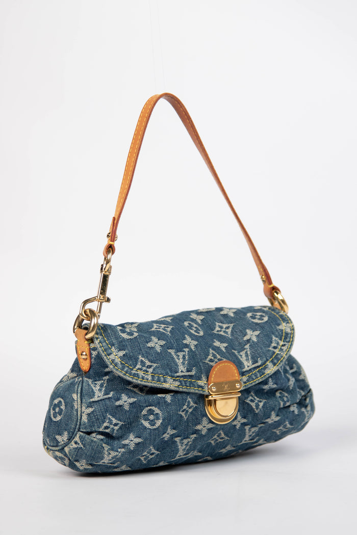 2000s Louis Vuitton Pleaty PM Blue Denim Shoulder Bag
