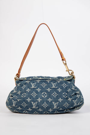 2000s Louis Vuitton Pleaty PM Blue Denim Shoulder Bag