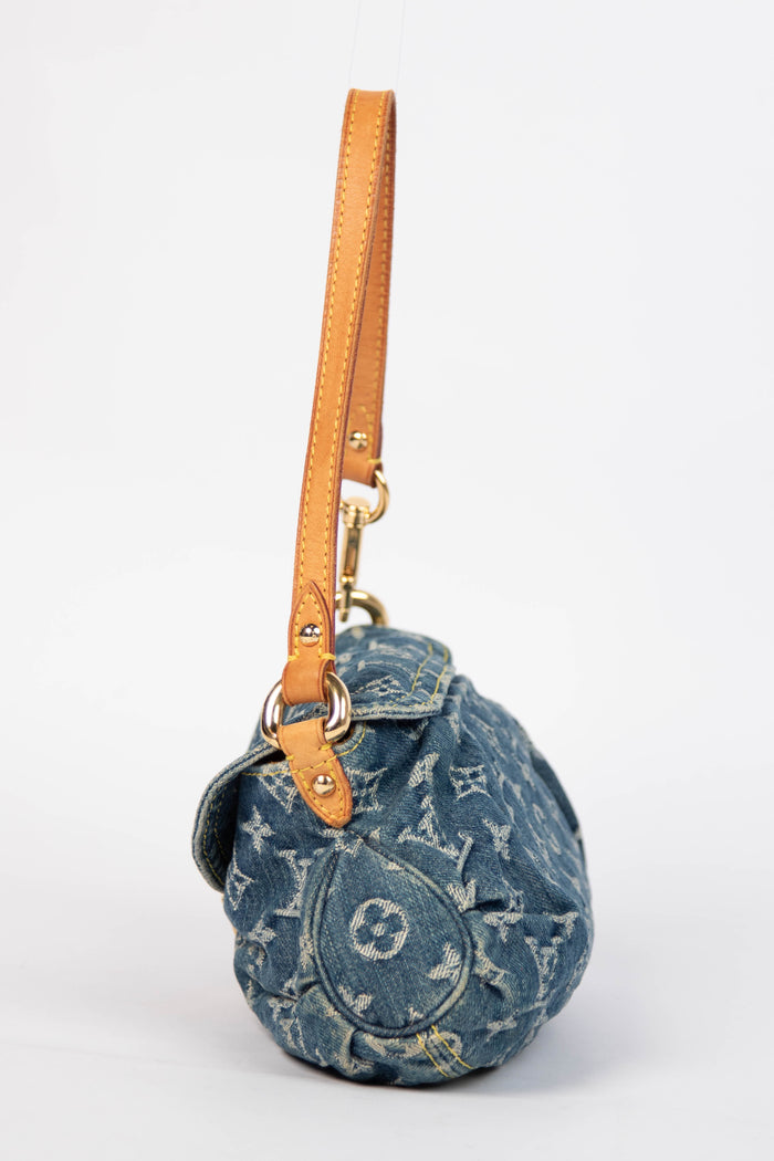 2000s Louis Vuitton Pleaty PM Blue Denim Shoulder Bag