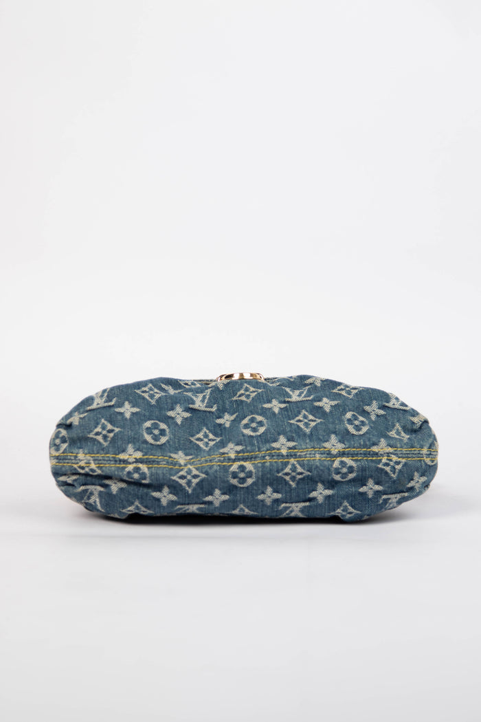 2000s Louis Vuitton Pleaty PM Blue Denim Shoulder Bag