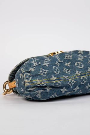 2000s Louis Vuitton Pleaty PM Blue Denim Shoulder Bag