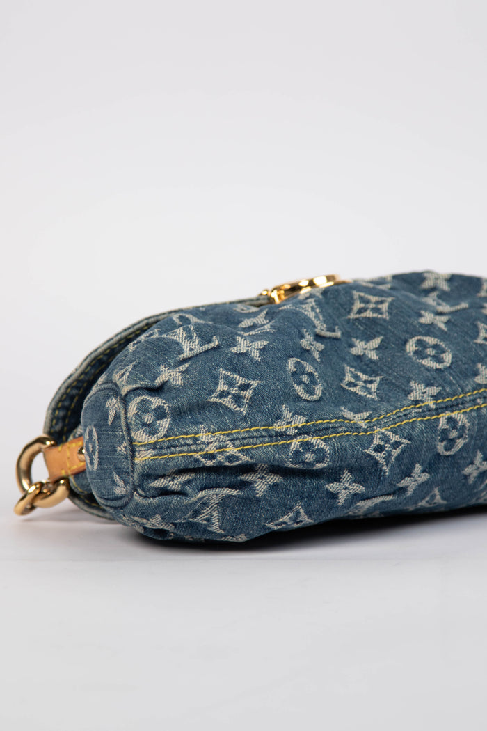 2000s Louis Vuitton Pleaty PM Blue Denim Shoulder Bag