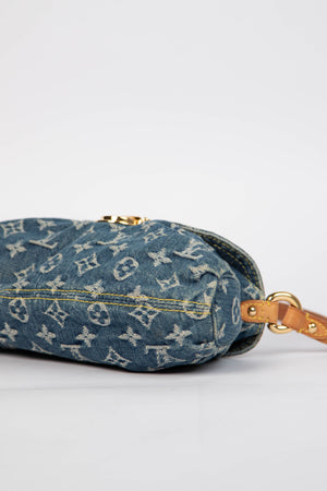 2000s Louis Vuitton Pleaty PM Blue Denim Shoulder Bag