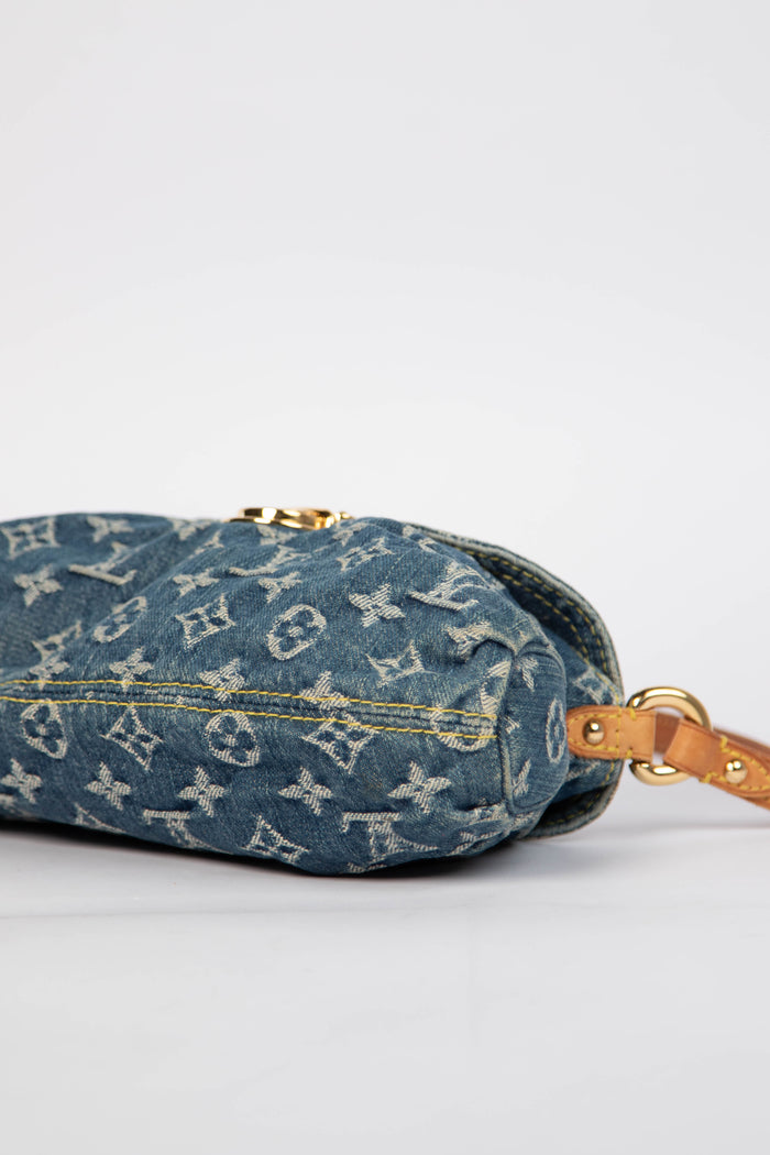 2000s Louis Vuitton Pleaty PM Blue Denim Shoulder Bag