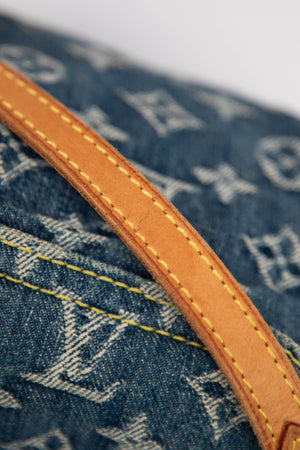 2000s Louis Vuitton Pleaty PM Blue Denim Shoulder Bag