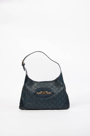 2000s Gucci Navy Guccissima Jackie Punch Hobo Bag