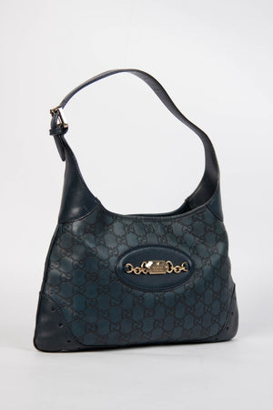 2000s Gucci Navy Guccissima Jackie Punch Hobo Bag