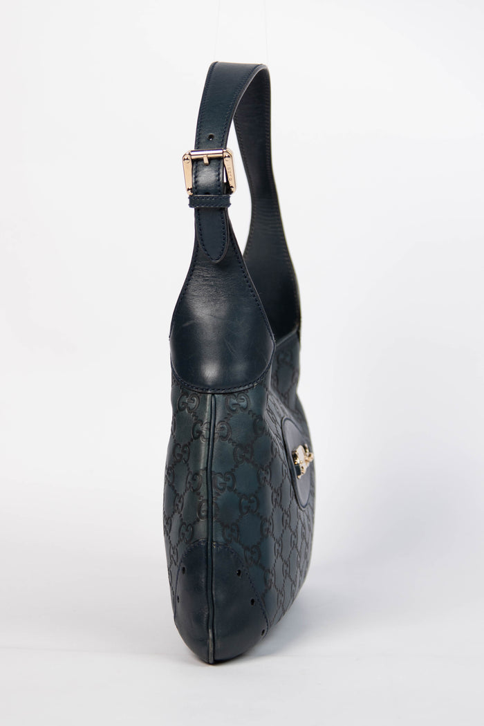 2000s Gucci Navy Guccissima Jackie Punch Hobo Bag