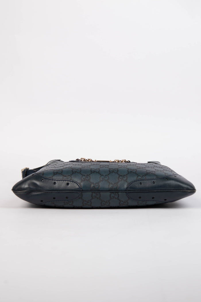 2000s Gucci Navy Guccissima Jackie Punch Hobo Bag