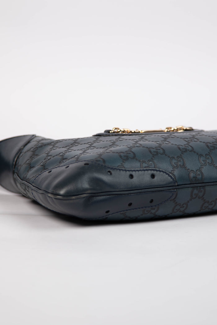 2000s Gucci Navy Guccissima Jackie Punch Hobo Bag