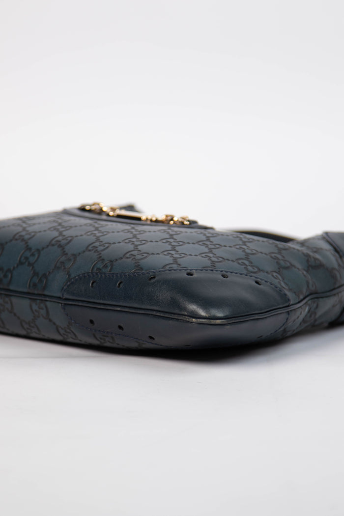2000s Gucci Navy Guccissima Jackie Punch Hobo Bag