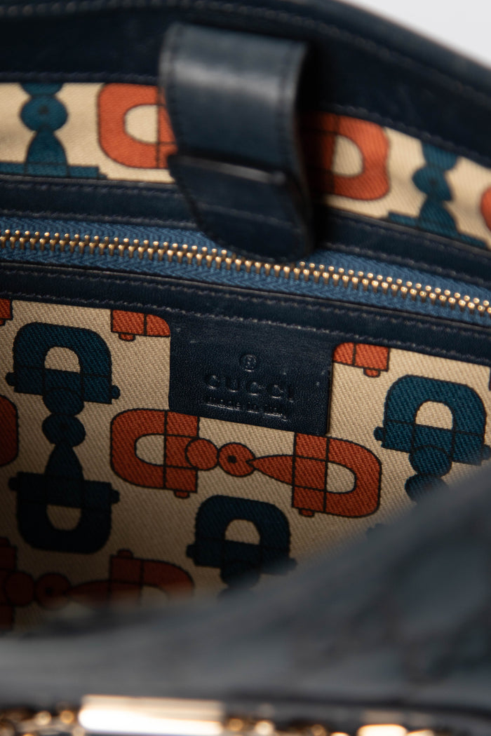2000s Gucci Navy Guccissima Jackie Punch Hobo Bag