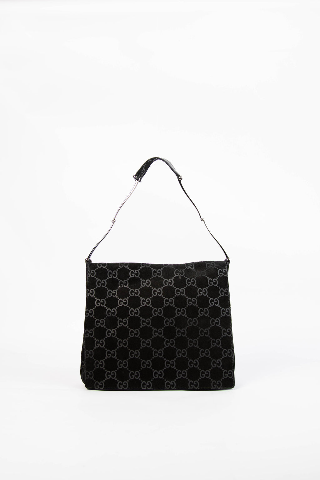 90s Gucci Tom Ford Black Monogram Shoulder Bag with Pouch