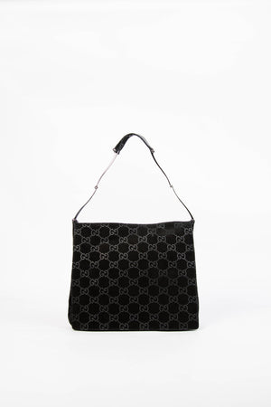 90s Gucci Tom Ford Black Monogram Shoulder Bag with Pouch