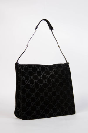 90s Gucci Tom Ford Black Monogram Shoulder Bag with Pouch