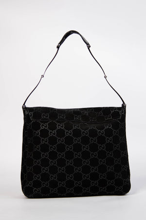 90s Gucci Tom Ford Black Monogram Shoulder Bag with Pouch