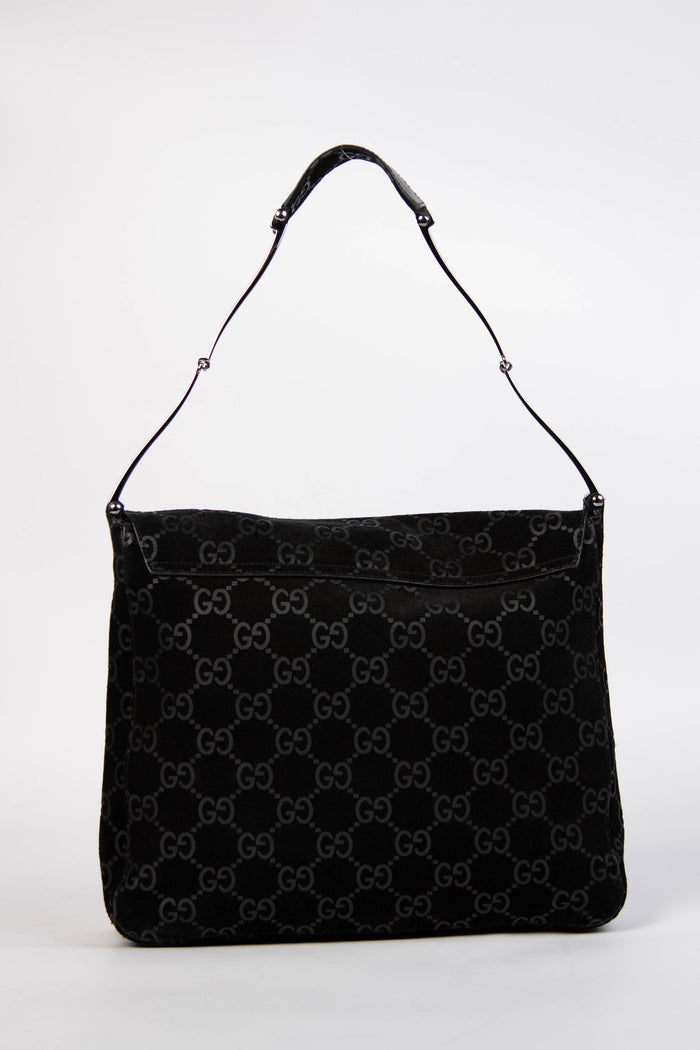 90s Gucci Tom Ford Black Monogram Shoulder Bag with Pouch