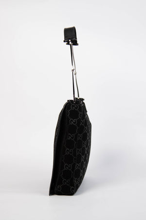 90s Gucci Tom Ford Black Monogram Shoulder Bag with Pouch