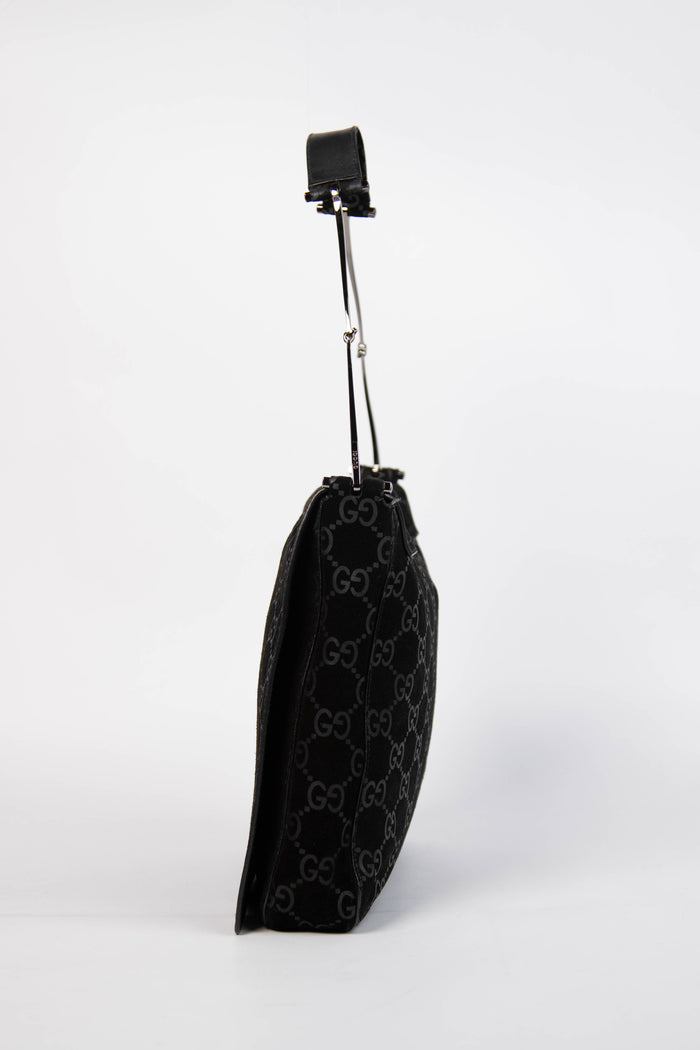 90s Gucci Tom Ford Black Monogram Shoulder Bag with Pouch