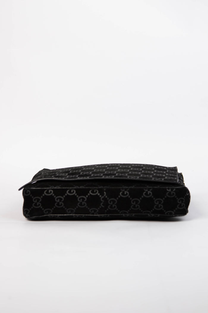 90s Gucci Tom Ford Black Monogram Shoulder Bag with Pouch