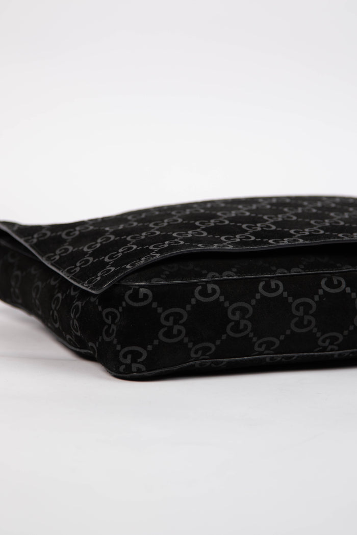 90s Gucci Tom Ford Black Monogram Shoulder Bag with Pouch