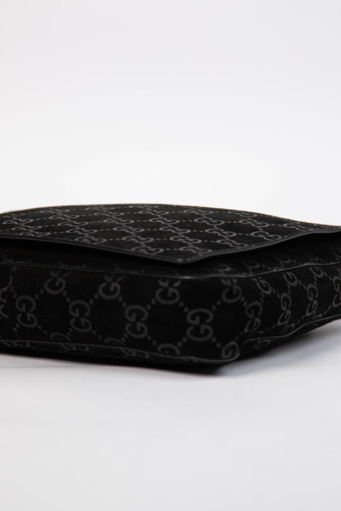 90s Gucci Tom Ford Black Monogram Shoulder Bag with Pouch