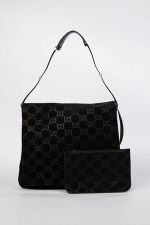 90s Gucci Tom Ford Black Monogram Shoulder Bag with Pouch