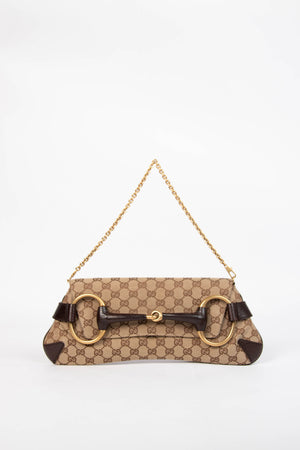 RARE Vintage Gucci GG Classic Monogram Large Horsebit Shoulder Bag