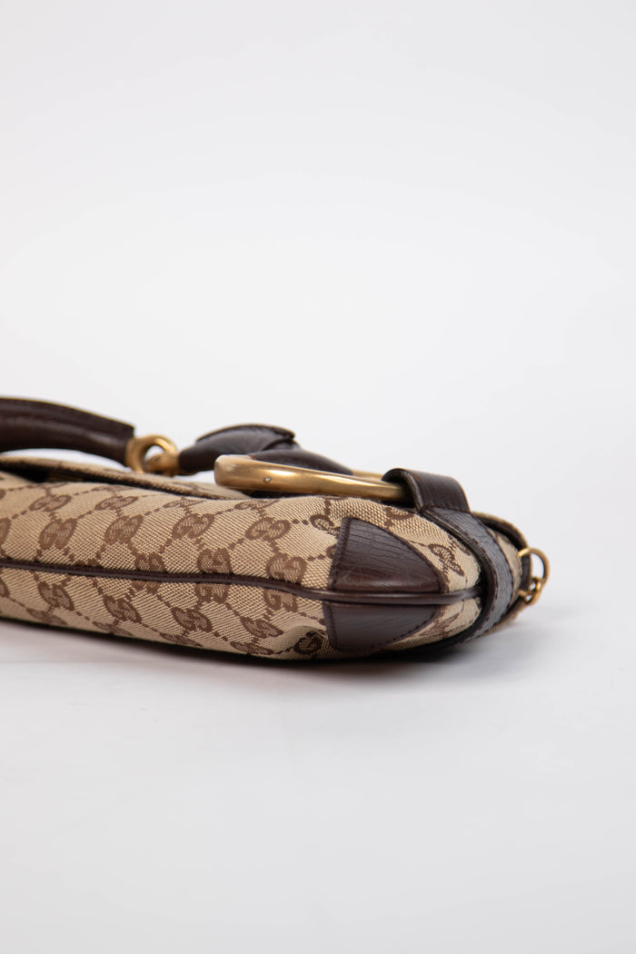 RARE Vintage Gucci GG Classic Monogram Large Horsebit Shoulder Bag